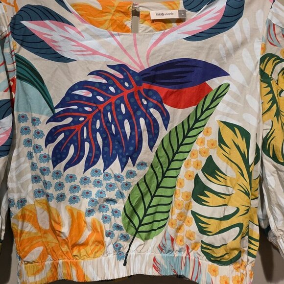 Maude Vivante Colorful Tropical Crop Long Sleeve Shirt Large - Picture 3 of 9